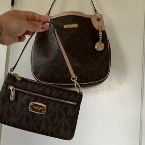 Michael Kors Dark Brown and Cream Shoulder Bag wallet set